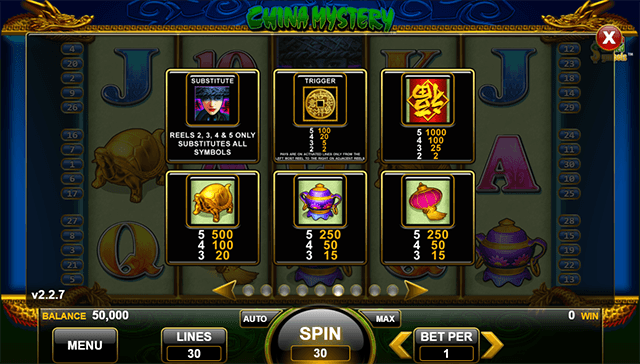 China Mystery Slot Paytable