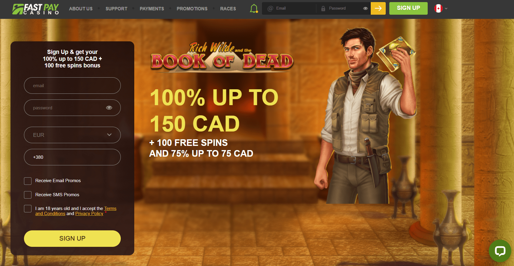 FastPay Casino Review 2024 ⭐100% Up To 150 CAD + 100 Free Spins