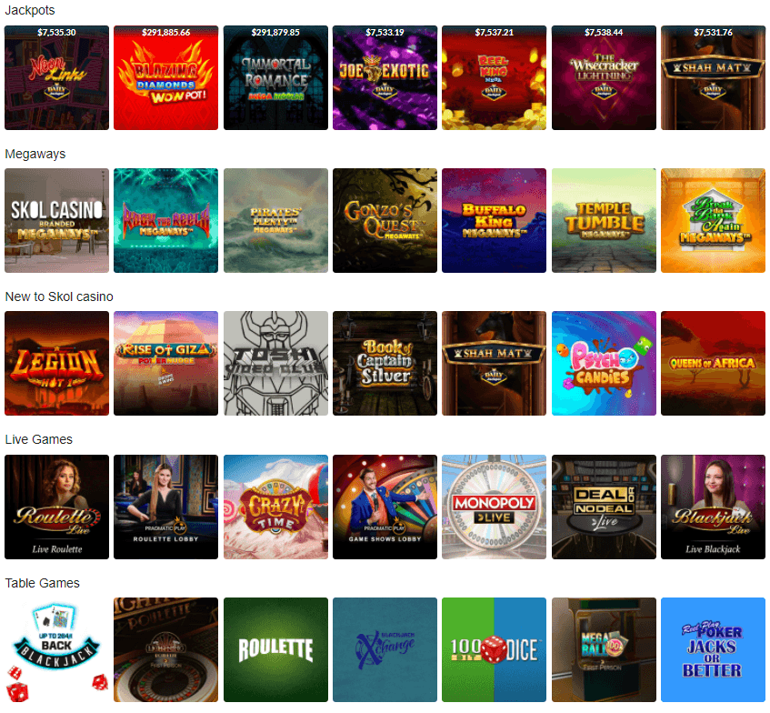 Skol Casino Games available Skol Casino Games
