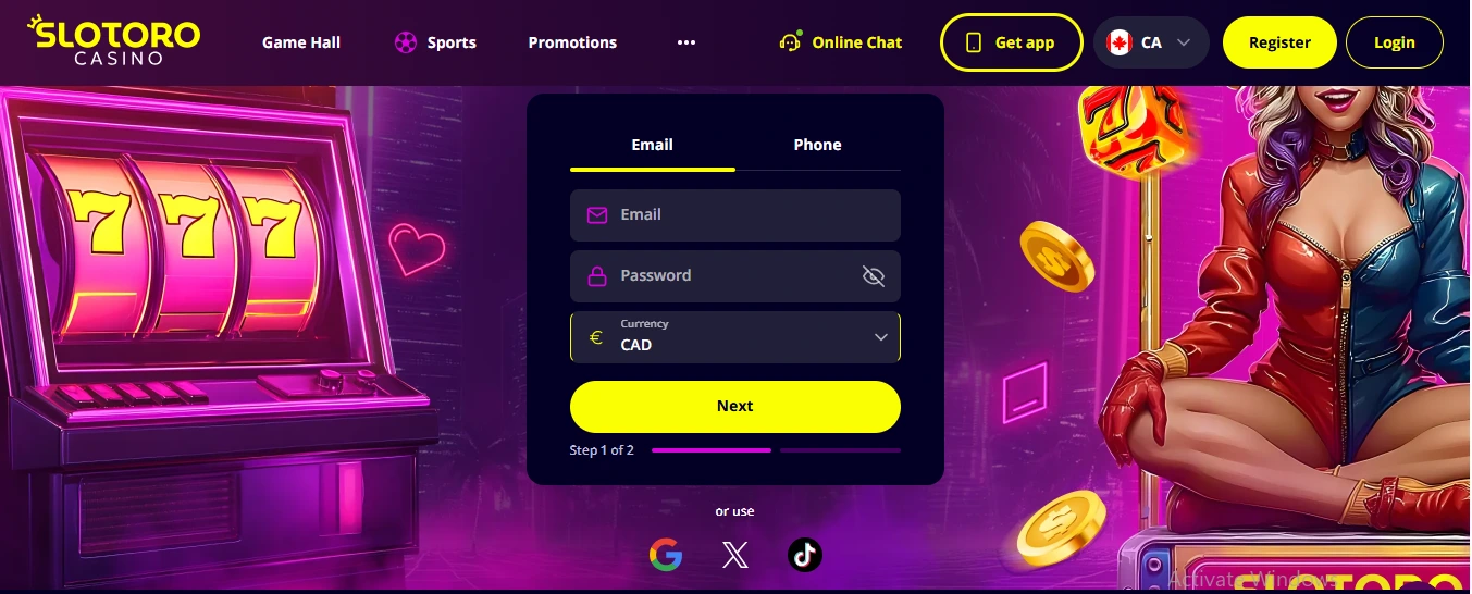 Slotoro login