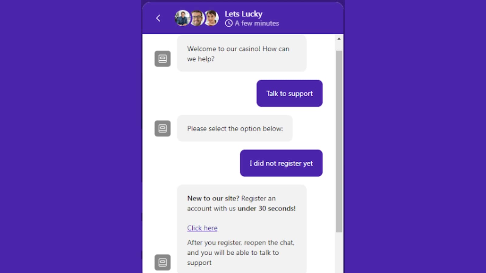 Let's Lucky Casino live chat