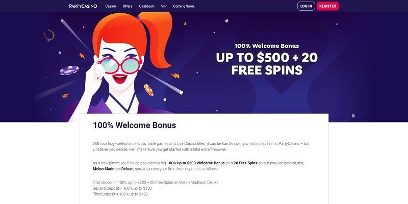 party casino online bonus code