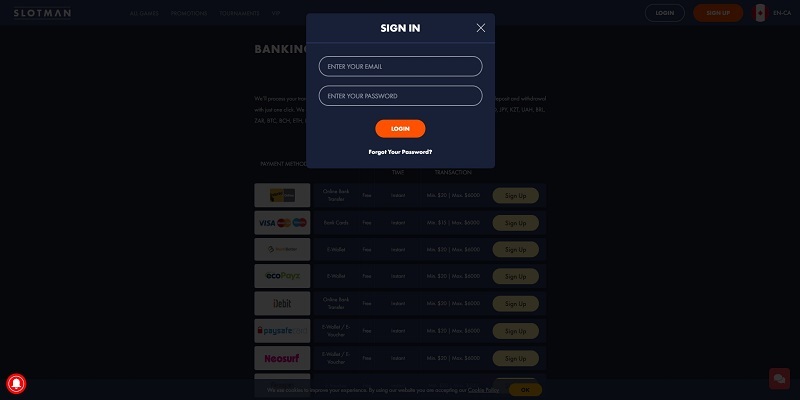 slotman casino login