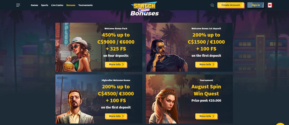 Snatch casino bonuses in Canada